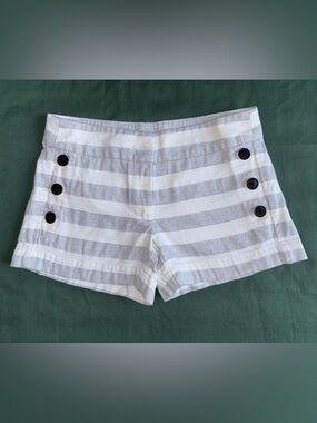 Ann Taylor Loft White andGray Striped Chino Shorts with Button Details